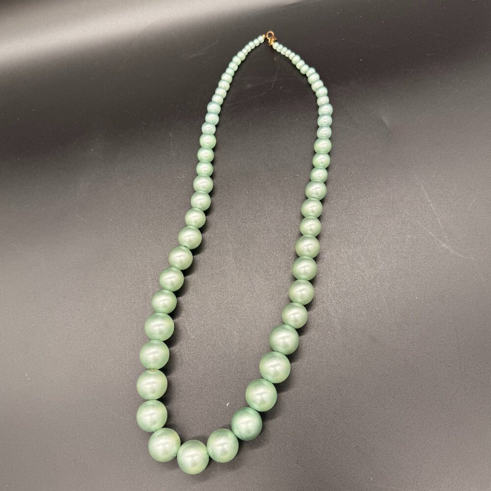 Vintage 1950s Aqua Blue Beaded Necklace | 30 Inch Graduated Beads | Retro Mid Ce